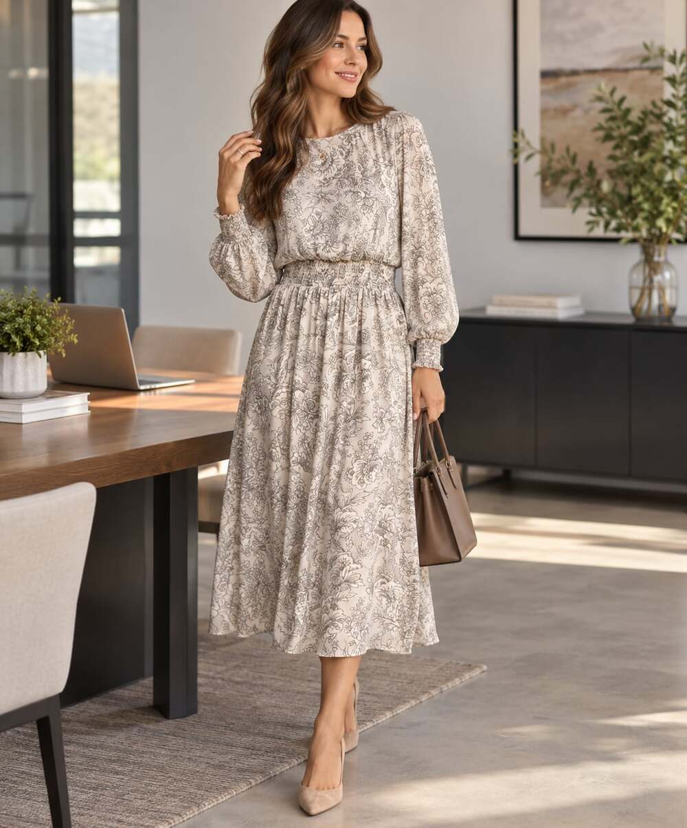 Banana Republic Floral Midi Dress Size 0 Long Sleeve Chiffon